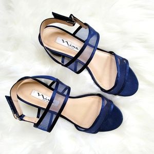 Nina Satin Navy Mesh Sandals